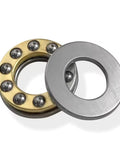 Close-up of Thrust Ball Bearing 8mm Bore 22mm Outer Diameter 7mm Width, chrome steel, showing brass cage, ideal for rotating machinery