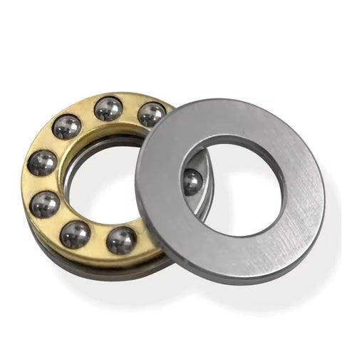 Close-up of Thrust Ball Bearing 8mm Bore 22mm Outer Diameter 7mm Width, chrome steel, showing brass cage, ideal for rotating machinery