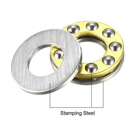 Durable Thrust Ball Bearing Set 8mm x 16mm x 5mm Bore Outer Diameter Chrome Steel 52100 Brass Cage, single direction, parts view