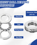 PATIKIL 51203 thrust ball bearings, 17x35x12 mm, chromium steel (GCr15), two-piece set with cage, shaft ring, seat ring.