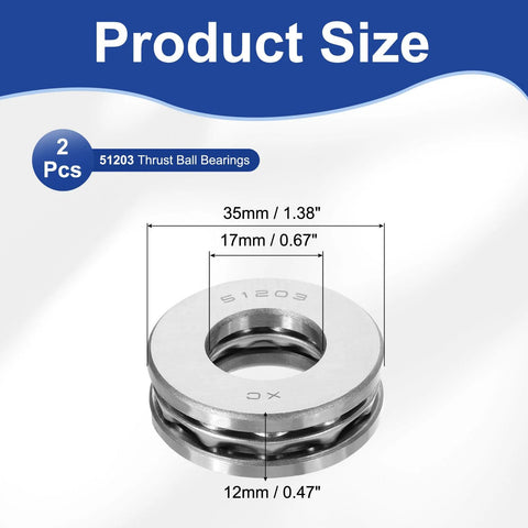 Heavy Duty Thrust Ball Bearing Set 17x35x12mm For Precision Machinery dimensions illustration, chrome steel material.