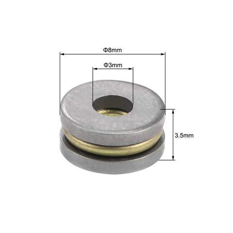 Thrust Ball Bearing Set 3 Mm Bore 8 Mm Outer Diameter 3.5 Mm Width Chrome Steel AISI 52100 Brass Cage