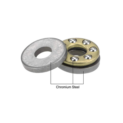 Thrust Ball Bearing Set 3 Mm Bore 8 Mm Outer Diameter 3.5 Mm Width Chrome Steel AISI 52100 Brass Cage Single Direction