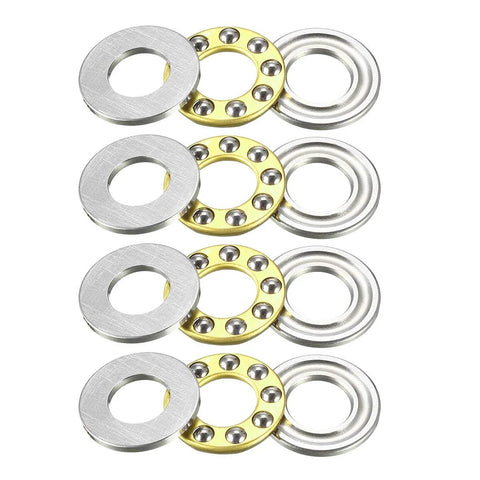 Image of Durable Thrust Ball Bearing Set 8mm x 16mm x 5mm Bore Outer Diameter Chrome Steel 52100 Brass Cage Single Direction 4 Pieces Uxcell