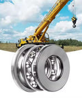 2 Pack 51101 Thrust Ball Bearings for plane axial use, chrome steel AISI 52100 with brass cage, shown in front of construction crane.