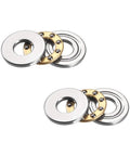 Thrust Ball Bearings 5mm Bore 12mm OD 4mm Thick Chrome Steel 52100 with Brass Cage, two pieces on white background