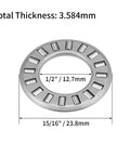 Heavy Duty Thrust Needle Roller Bearing Kit With Washers, dimensions 1/2" bore, 15/16" OD, 5/64" width, for smooth motion