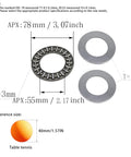 Diagram of thrust needle roller bearing with 78mm OD, 55mm ID, showing size comparison with table tennis ball, includes washers.