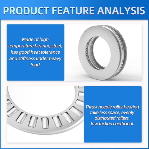 Heavy-Duty Thrust Needle Roller Bearing Set With Washers For Conveying Equipment, Robots, Elevators, Rolling Mills And Heavy Machinery, 12 Sets, 3/4 Inch Bore, 1-1/4 Inch OD, NTA1220 2TRA Steel Industrial Bearings MEANLIN, featuring high temperature bearing steel.