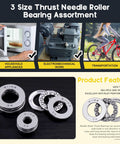 Nine Piece Thrust Needle Roller Bearing Set With Washers In Three Sizes 10x24x9Mm 17x30x9Mm And 20x35x10Mm Chrome Steel for Various Uses