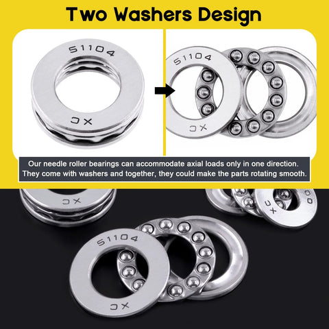 Nine Piece Thrust Needle Roller Bearing Set With Washers In Three Sizes 10x24x9Mm 17x30x9Mm And 20x35x10Mm Chrome Steel For Automobiles Pumps And Machine Tools Durable High Precision With Ready To Use Washers By Mardatt, showing a two washers design.