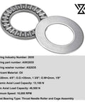 Thrust Needle Roller Bearing Set AXK2035 With Washers For Lawn Tractor Steering, 20 Mm Bore, 35 Mm OD, 2 Mm Width