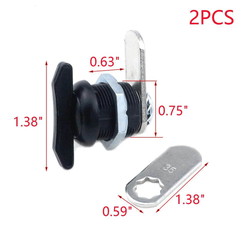 Two high quality zinc alloy thumb operated offset cam locks with T handle deliver secure quick access for machines, cabinets and drawers with easy turn operation, 35mm length and 19x16mm threads, black finish, durable and reliable.