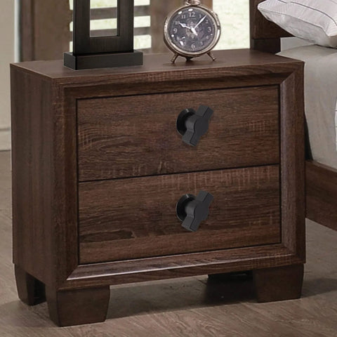 Wooden nightstand with two drawers, featuring the installed Two Pack Thumb Operated Offset Cam Lock Fits On Panels Up To Nine Millimeters Thick With T Handle Swing Knob Turn Cam Lock For Machine Cabinets And Drawers