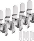 Five 5/8 inch thumb-operated offset cam locks provide secure, keyless locking for RV compartments, cabinets, with zinc alloy housing.