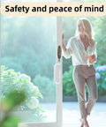 Woman standing by sliding door with Heavy Duty Thumb Latch Replacement For Sliding Patio Doors Zinc Alloy Lock With Tribeca Style