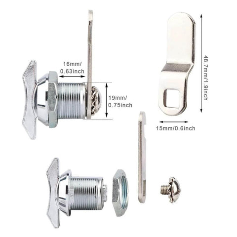Effortless, keyless access with a thumb operated offset cam lock for RVs, campers, storage cabinets, drawers, and mailboxes; simply turn the wing handle to lock or unlock, compact 19x16mm size, color S