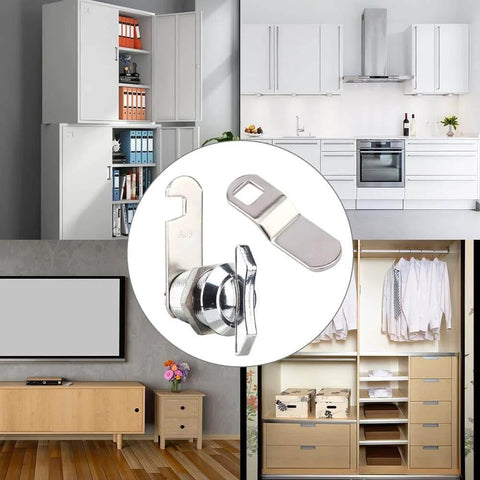 Effortless, keyless access with a thumb operated offset cam lock for RVs, campers, storage cabinets, drawers, and mailboxes, shown in use.