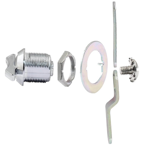 Durable thumb operated cam lock with keyless latch for cabinets, mailboxes, drawers, RV compartments and more; zinc alloy parts shown.