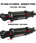 Top and bottom views of Hydraulics TR Tie Rod Cylinder 3" Bore x 8" Stroke x 1 1/4" Rod x 2500 PSI - Port: SAE 8 and 1/2 NPT