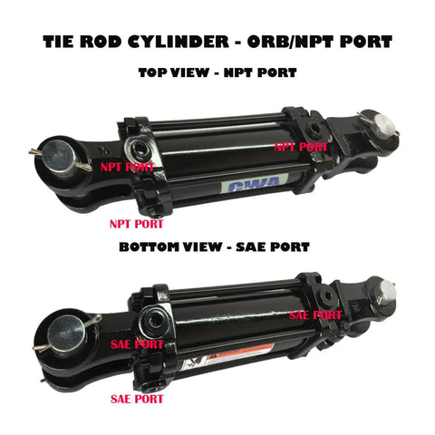 Top and bottom views of Hydraulics TR Tie Rod Cylinder 3" Bore x 8" Stroke x 1 1/4" Rod x 2500 PSI - Port: SAE 8 and 1/2 NPT