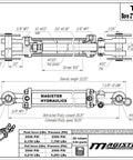 Technical drawing of Workhorse Double Acting Tie Rod Hydraulic Cylinder For Agriculture, 2 Inch Bore 10 Inch Stroke, 2500 PSI