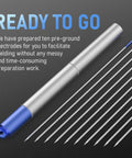 Pre-Sharpened 2% Lanthanated TIG Tungsten Electrodes 3 32nd Inch Blue WL20 EWLa-2 10 Pack with no-fuss starts displayed