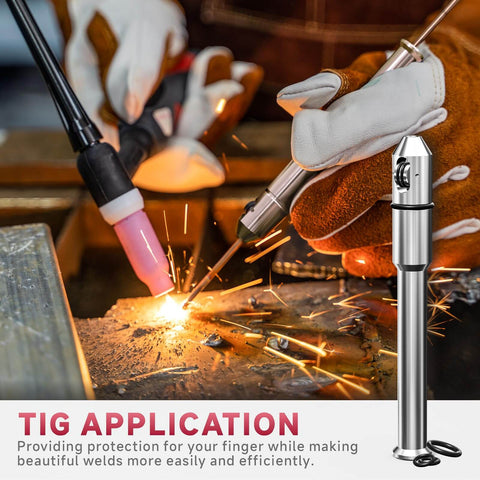 Tig Pen Finger Feeder And Welding Rod Holder For 0.8 To 3.2 Mm Rods and One Thirty Second To One Eighth Inch Range TP 01 Tool in use