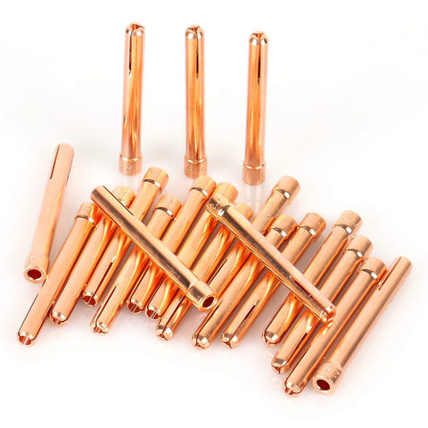 68 Piece TIG Torch Consumables Kit for PTA DB SR WP 17 18 26, showing copper collets and bodies, for precise welding.