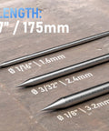 Pre-Sharpened 2% Lanthanated TIG Tungsten Electrodes 3 32nd Inch Blue WL20 EWLa-2 10 Pack length comparison on wood surface