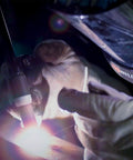 Close-up of ER308L Stainless Steel TIG Welding Rod 1/16 x 16 Inches in use, showing welding process with argon shield gas.