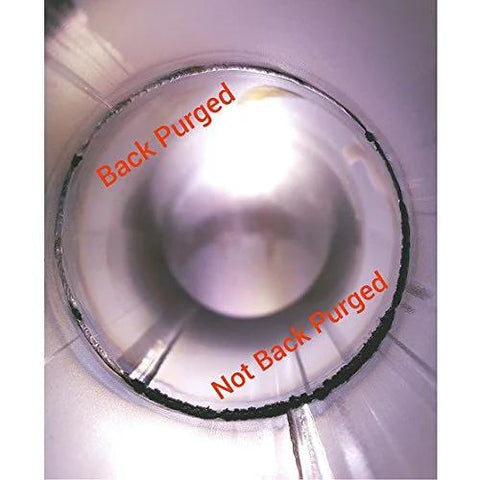 Demonstration of Back Purge Plugs For TIG Welding One To One Point Five Inch Pipe And Tube Set, showing purged versus non-purged welds.