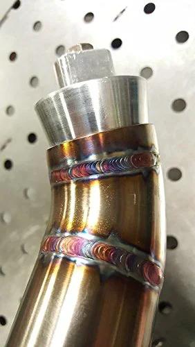 Close-up of welded pipe with Back Purge Plugs For TIG Welding One To One Point Five Inch Pipe And Tube Set Of Two installed