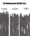 TIG Welding Rod Set ER308L Stainless Steel From Sonnler For Pro Grade TIG Welds With Low Splatter And Solid Corrosion Resistance 16 Inch Length 5 Pound Pack Diameters One Sixteenth Three Thirty Seconds And One Eighth Inch