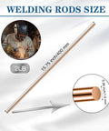 Diagram showing ER70S-6 Mild Steel TIG Welding Rod Sixteen Inch Length One Sixteenth Diameter Two Pound Pack measurements and use