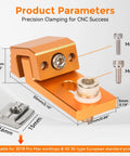 Tiger Claw Aluminum CNC Clamp For 3018 Pro Max And 3018 Pro Ultra Routers with M6/M4 screws details and dimensions.
