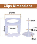 2000 Piece Tile Leveling System Clips dimensions for professional ceramic tile and stone installation showing millimeter measurements
