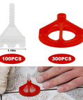 One Eighth Inch Tile Leveling System With Spiral Spacers And Red Reusable Caps Kit showing white spacer and red cap in use