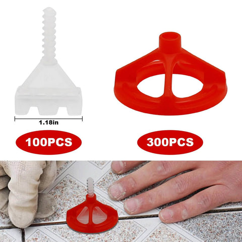 One Eighth Inch Tile Leveling System With Spiral Spacers And Red Reusable Caps Kit showing white spacer and red cap in use