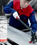 Worker using Tile Pusher Guide Oil For Cutter Machines with ceramic tile rail cutter for mechanical gear lubrication.
