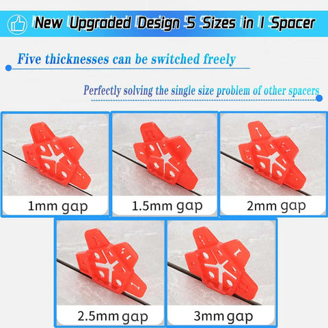 Reusable Tile Spacers 300 Pcs Five Size In One Horseshoe U Shape Plastic Shims for Floor Tile Leveling, various gap sizes shown