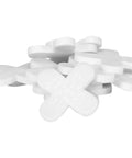 Original Precision Tile Spacers For Flawless Tile Alignment And Tight Grout Lines, 175xRegular Plus Shaped Half Inch Spacers, Durable Rubber Construction, Made In The USA, BARWALT BWT11060 showing a pile of white plus-shaped spacers.