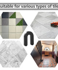 100 Piece Tile Spacer Set For Leveling Floors Windows And Toilets Horseshoe Plastic Shims shown with various tile types