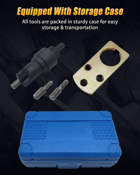 Pro Grade Timing Chain Guide Rail Pin Removal Tool Set For Mercedes Benz Engine Timing Inner Chain Slider Pin Extractor Remover Kit With Durable Storage Case, showing components and blue case