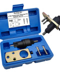 Pro Grade Timing Chain Guide Rail Pin Removal Tool Set For Mercedes Benz Engine Timing Inner Chain Slider Pin Extractor Puller Remover Kit With Durable Storage Case shown in blue case with components.