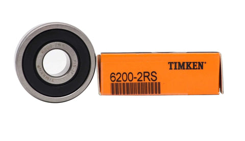 Timken 6200 2RS Double Rubber Seal Ball Bearings 10x30x9mm Pack Of 2 box and one bearing front view