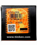 Timken 6200 2RS Double Rubber Seal Ball Bearings 10x30x9mm Pack Of 2 box showing barcode and QR code on a black background.