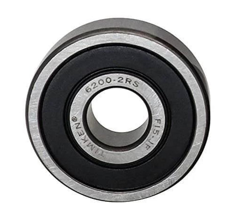 Timken 6200 2RS Double Rubber Seal Ball Bearing 10x30x9mm front view, chrome steel, pre-lubricated, for precision machinery.