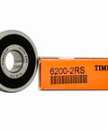 Timken 6200 2RS Double Rubber Seal Ball Bearings 10x30x9mm Pack Of 2 next to orange Timken packaging