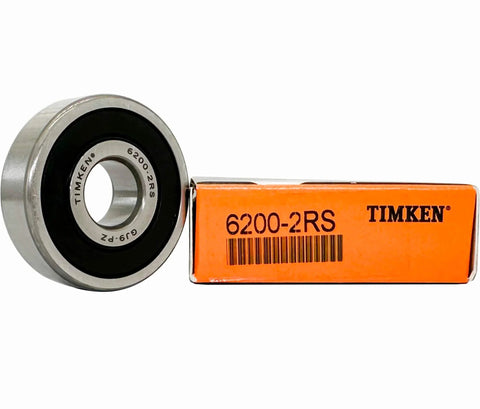 Timken 6200 2RS Double Rubber Seal Ball Bearings 10x30x9mm Pack Of 2 next to orange Timken packaging